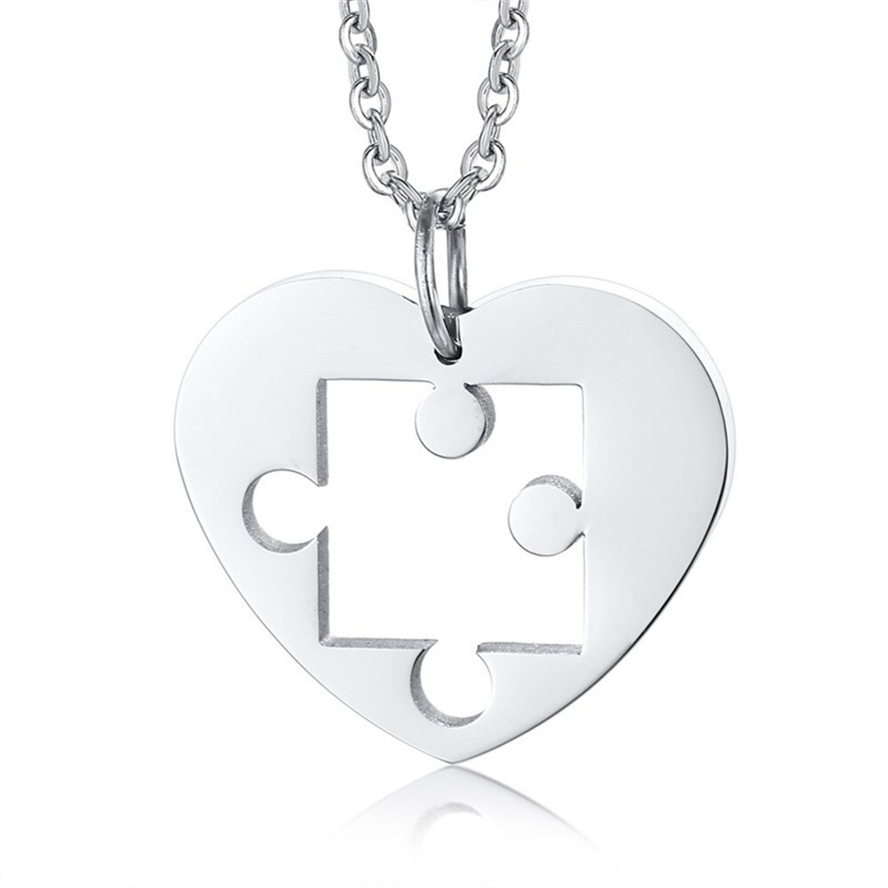 2Pcs Jewelry Stainless Steel Love Heart-Shaped Puzzle Couple Pendant Unisex Valentines Day Women Men Boy Friend