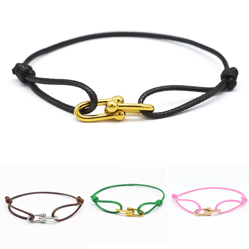 Zalman-pulsera con hebilla de herradura de bambú Simple, cinta trenzada, pulseras de cuerda ajustables DIY, joyería de acero inoxidable para hombres y mujeres