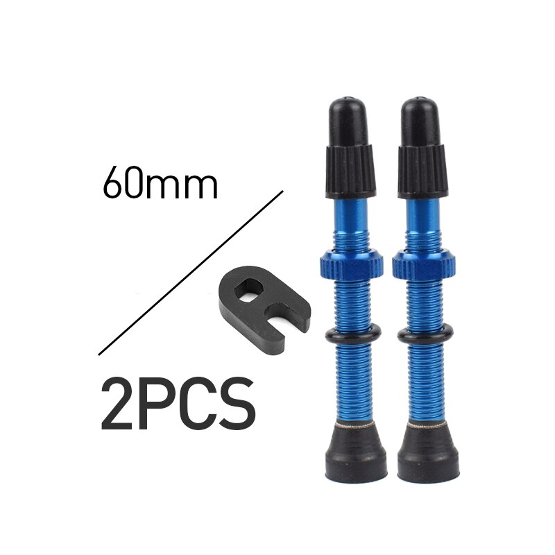 2pc Bicycle 48/60/78mm Presta Valve for Road Bike MTB Bicycle Tubeless Tires Brass Core Alloy Stem Sealant Bicycle Accessories: 2pc 60mmBlue