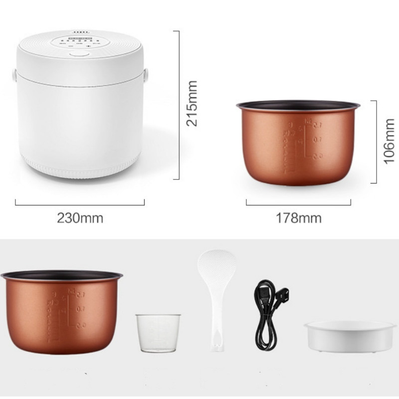 Multifunksjon 2l mini riskoker 220v 400w smarthus kjøkken elektrisk matte dampkoker 24h avtale til 1-3 personer