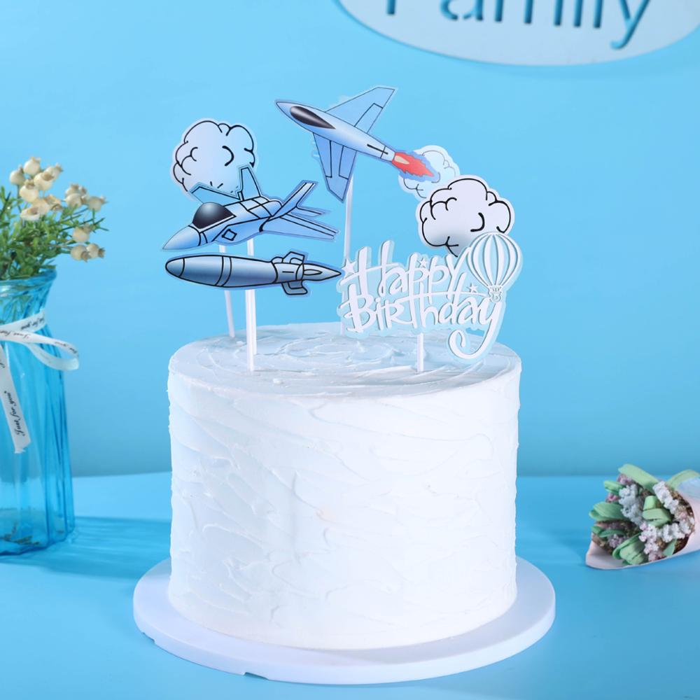 blu nuvola mongolfiera aeroplano lettera di buon compleanno tema per bambini torta di compleanno decorazione bandiera impostato