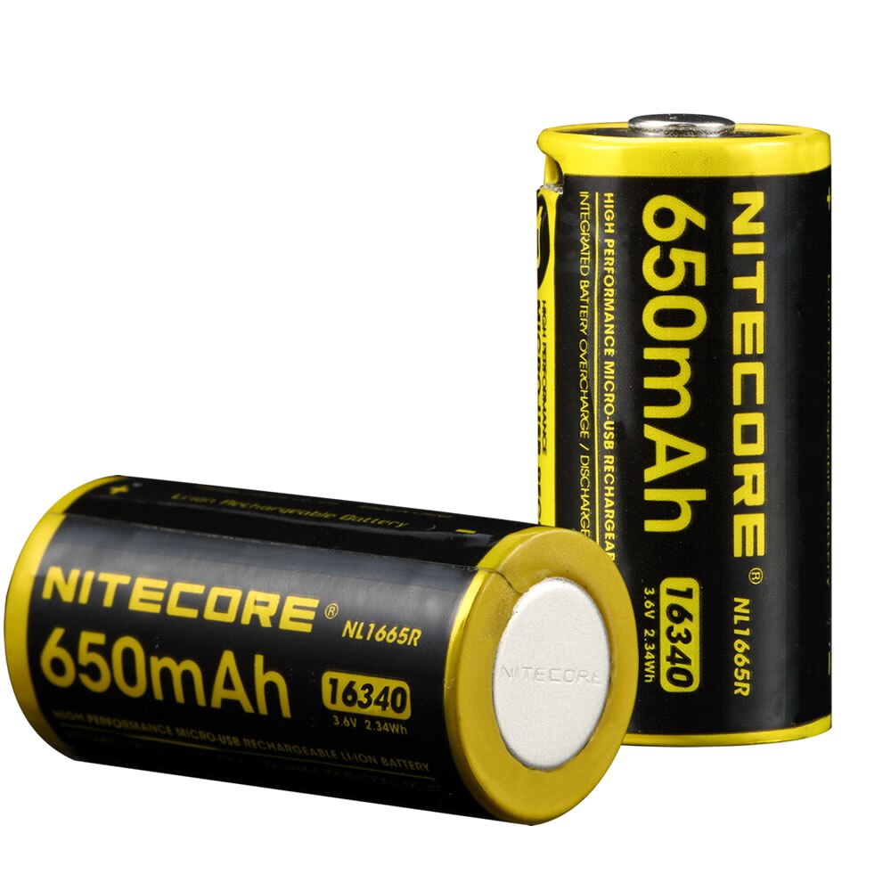 NITECORE NL1665R 650mAh 16340 CR123 Built-in Micro-USB Charge Port Rechargeable Li-ion Battery 3.6V 2.34Wh High Performance