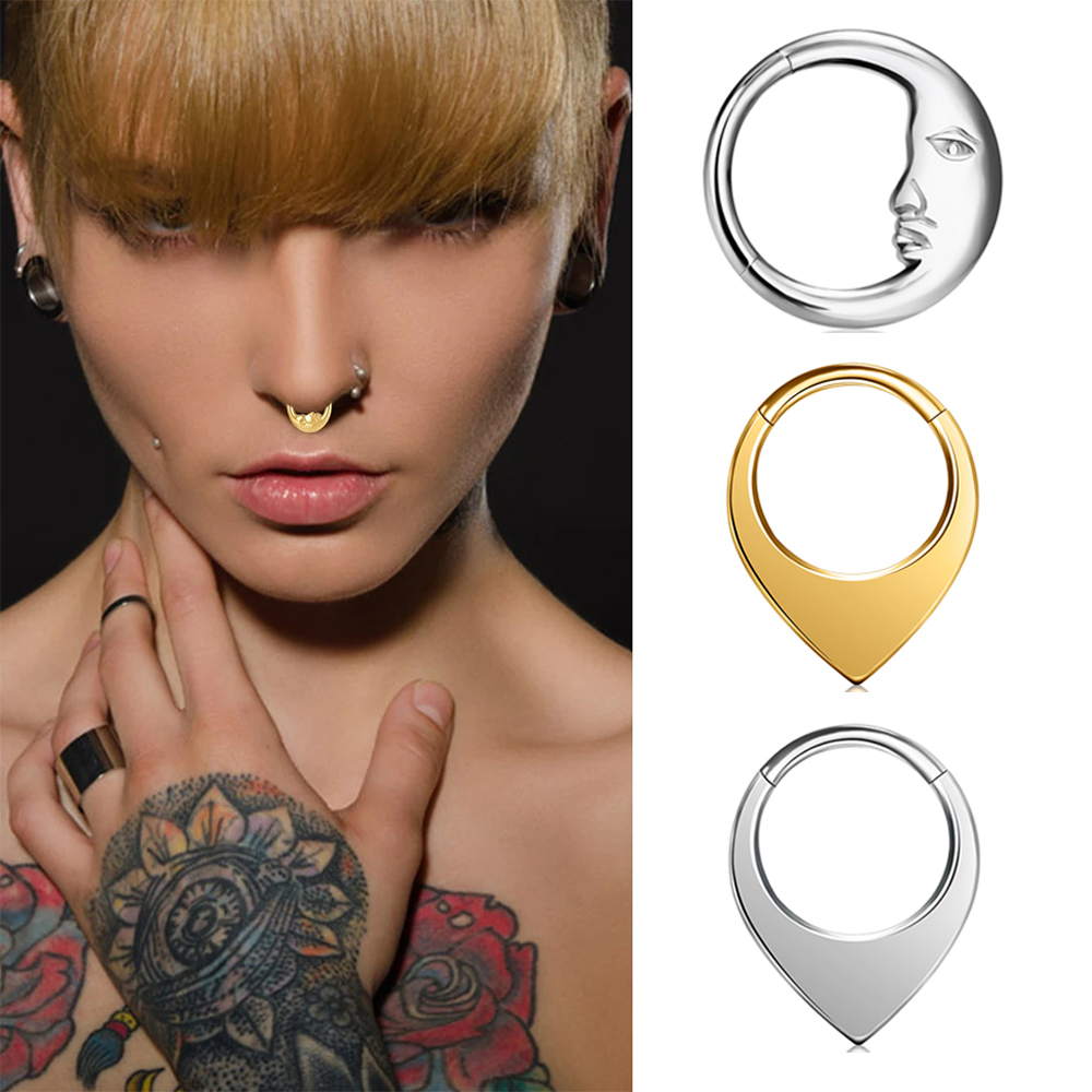 G23 espejo de titanio Luna gota de agua anillo de nariz tabique Piercing Clicker 16G segmento cartílago del trago Daith aro pendientes joyería
