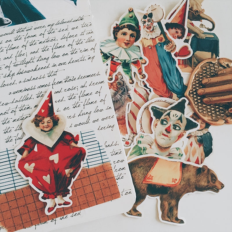 Vintage brev klistermærker klovn cirkus diy scrapbooking album journal kort gør glad planner håndværk dekorative klistermærker pakke
