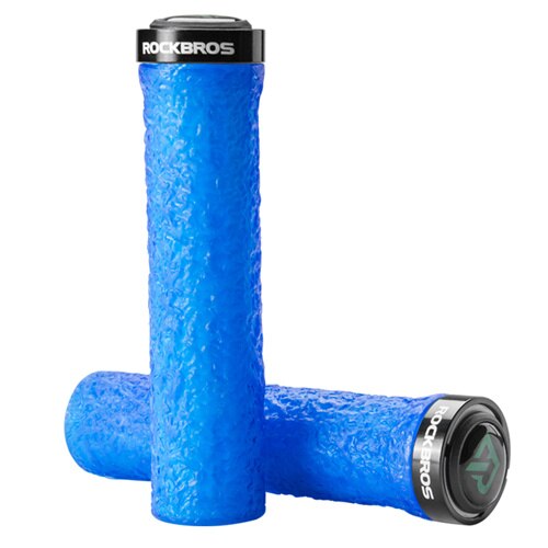 ROCKBROS Bicycle Handles Cuff Aluminum Alloy Bike MTB Grips Cycling Handlebar Shockproof Rubber Anti-slip Grips Bike Accessories: Blue black