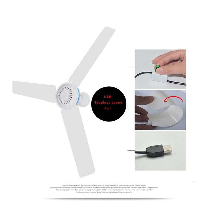 DC 5V Ceiling Fan Air Cooler Stepless Speed USB Fan for Bed Camping Outdoor Tent