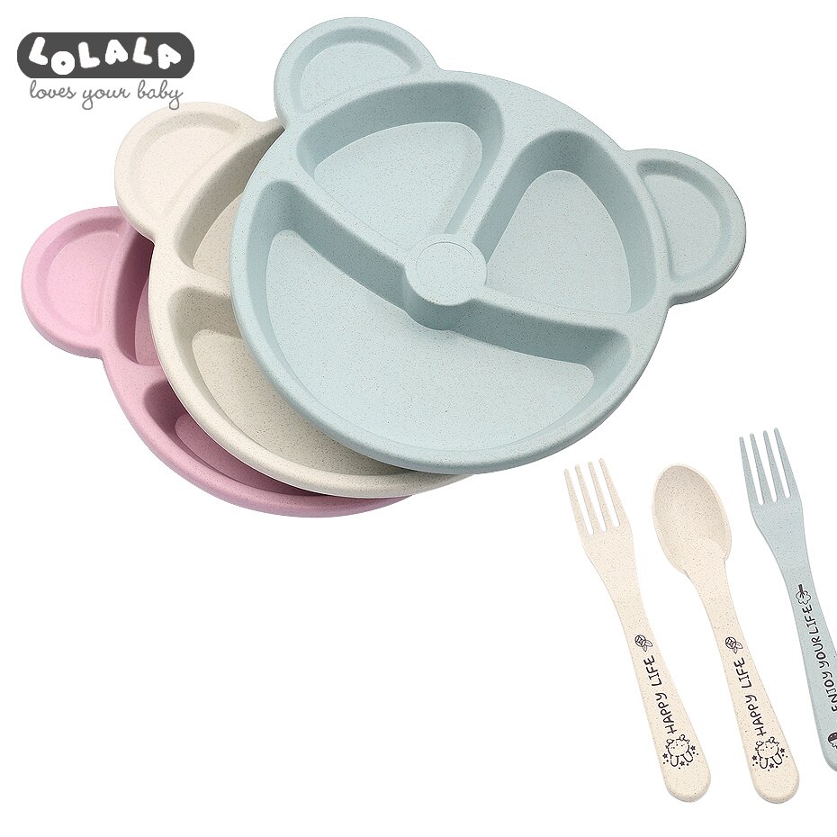 3- pièces/ensemble de nourriture pour bébé nourriture nourriture couverte cuillère cuillère fourchette bébé ours manger plat résistant à la chaleur formation d'assiette
