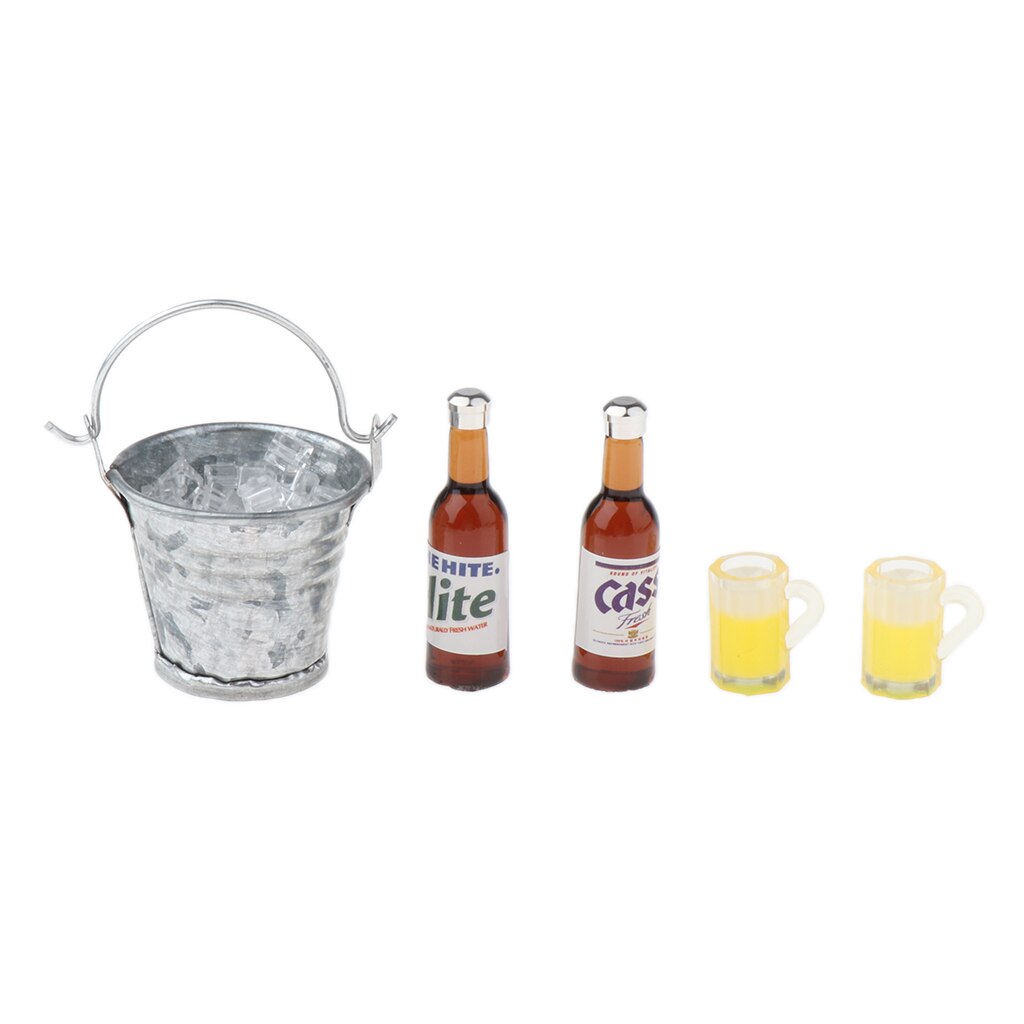 1/12 Ice Bucket Beer Bottles Cups Model Set for Doll House Kitchen / Pub Bar