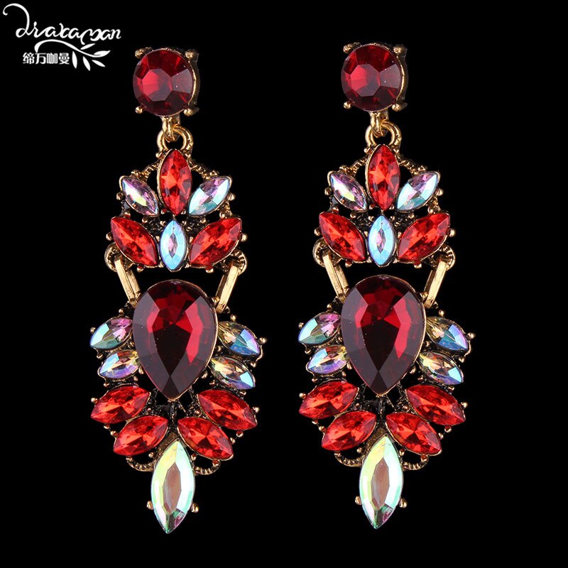 Dvacaman Brand Rhinestone Crystal Earrings Women Handmade Flower Wedding Earrings Nigerian Party Jewelry O72: red