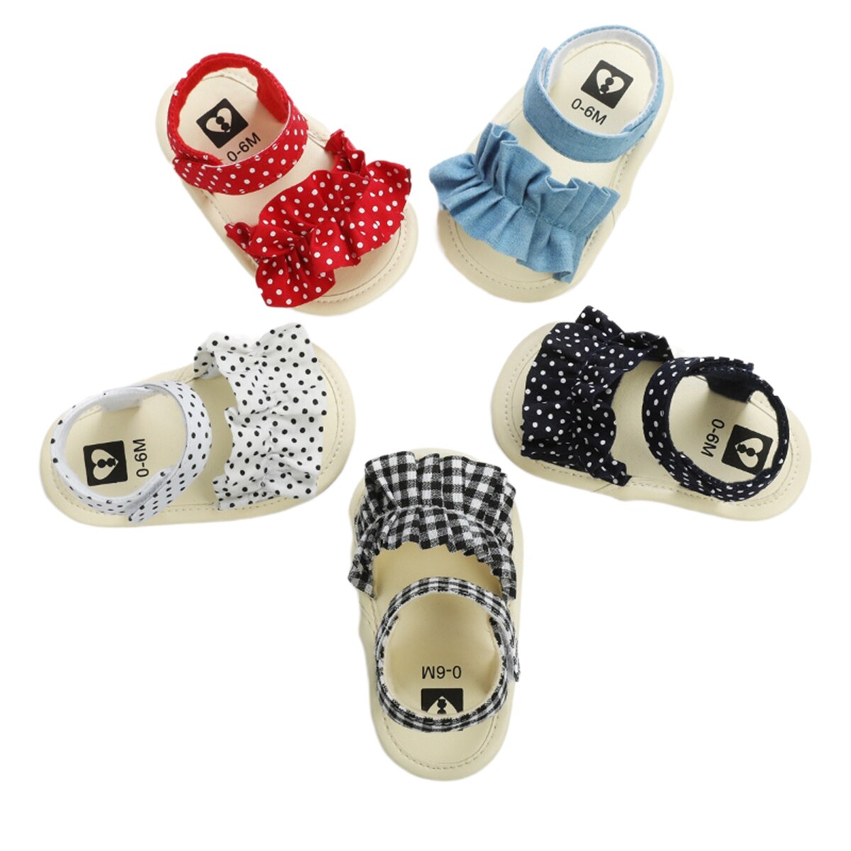 Sandalias de verano para bebé niño niña niño suela blanda de lona zapatos planos antideslizantes con volantes bonitas sandalias con Velcro para 0-18 meses