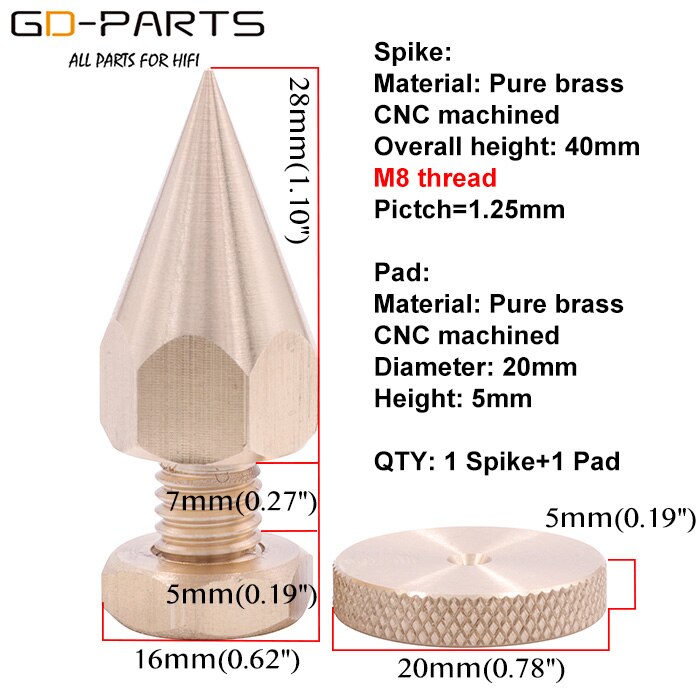 M6 m8 m10 rosca de bronze alto-falante pés pico alta fidelidade amp plataforma giratória gravador estúdio monitor instrumento suporte isolamento cone perna amortecedor: M8-(8mm Thread)