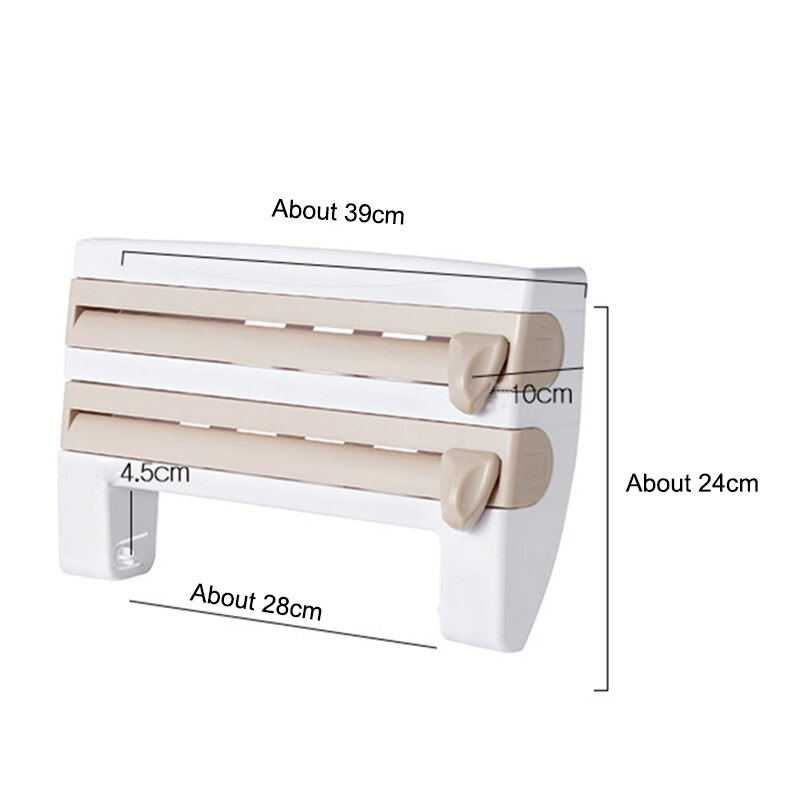 Étagère multifonction avec ruban adhésif double face, support de papier essuie-tout, coupe-film de conservation, outil distributeur