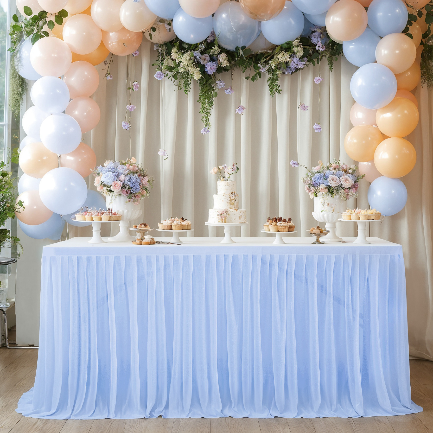 Ivory Tulle Table Skirts for Rectangle Tables 8ft 6ft 4ft for Wedding Party Birthday Baby Shower Cake Event Dessert Tablecloth: 140*140cm / LIGHT BLUE