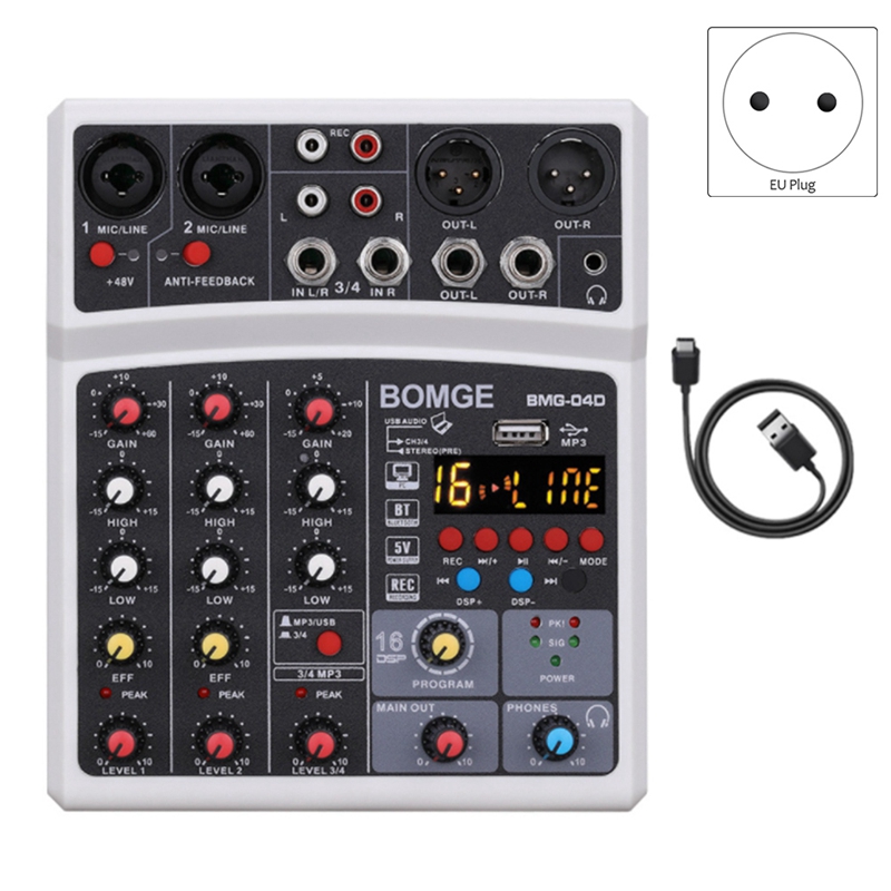 Sound Card 4-Channel Mixer Outdoor Conference Audio USB Bluetooth Reverb Audio16 Digital Effects