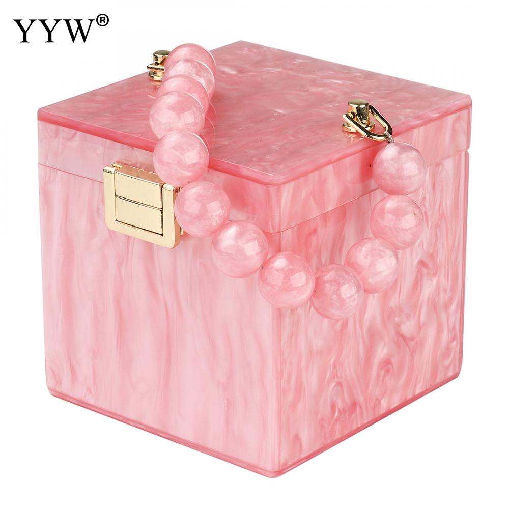 Kralen Handvat Handtas Vrouwelijke Inkt Patroon Avond Clutch En Portemonnee Women's Bag Mini Totes Acryl Box Zak bolso: dark pink
