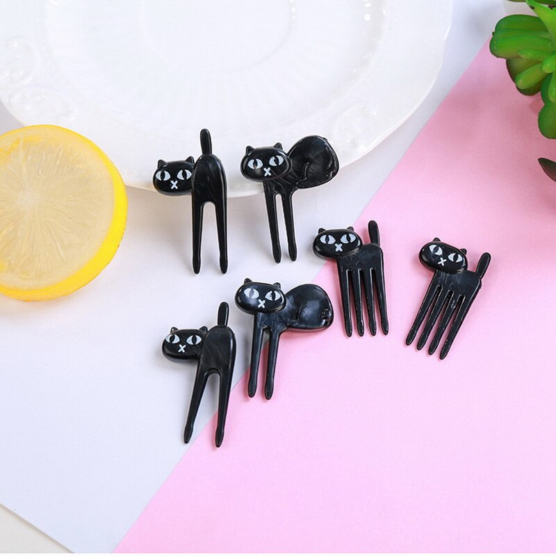 10PCS/Set Animal Farm Fruit Fork Mini Cartoon Children Snack Cake Dessert Food Fruit Pick Toothpick Bento Lunches Party Decor: Black