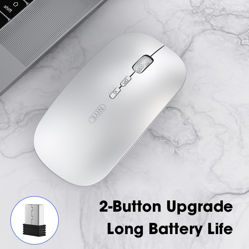 Niye Rechargeable Wireless Mouse - Bluetooth & 2.4GHz USB - Silent Click - Adjustable DPI - for iPad, Laptop, PC