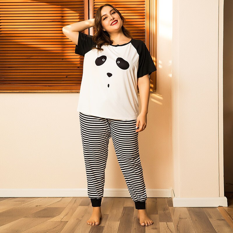 Plus Size Pijamas Women Nightie Cartoons Panda Cute Sleep Tops And Pants Women's Home Clothes Bath Suit Oversized Nightwear