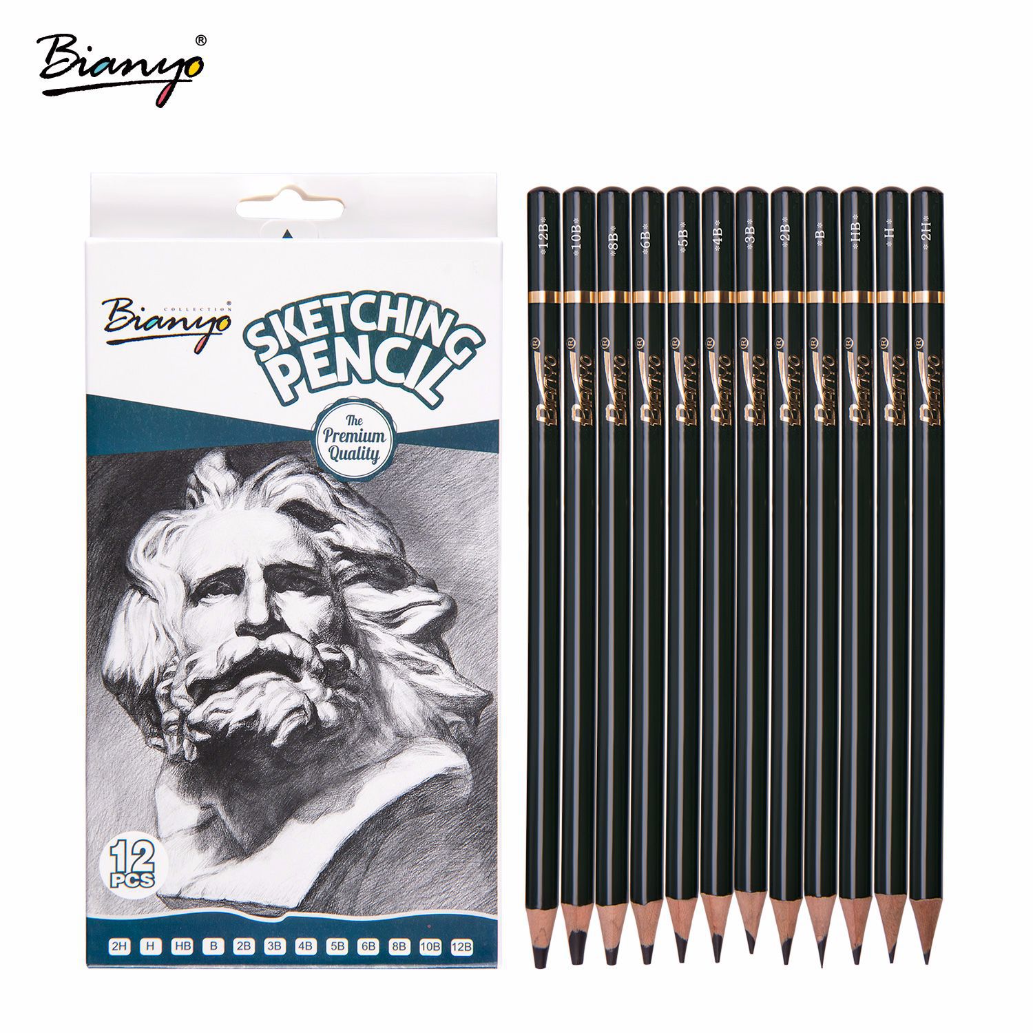 12Pcs 2H-12B Sketch Painting Drawing Pencil Set Non-toxic Standard Pencils for Office School Charcoal Pencil Art Supplies