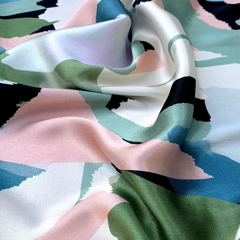 Width 59" Camouflage Heavy Weight Non Draping Triacetate Satin Fabric By The Half Yard For Dress Shirt Material