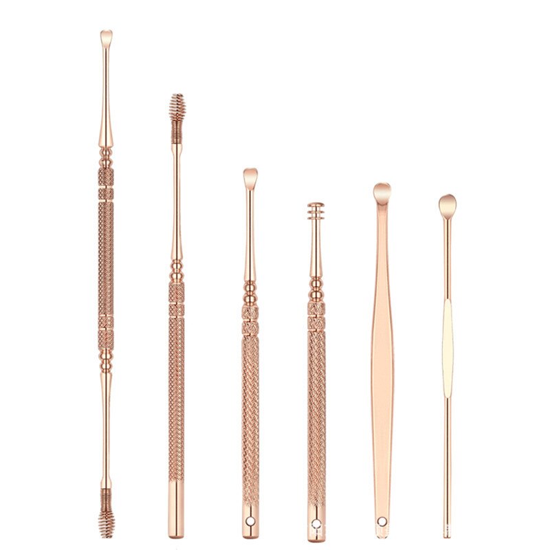 6 Pcs Oor Rose Gold S Rvs Oor Wax Verwijderen Remover Cleaner Ear Care Tool Oor Pick Facial beauty Tools