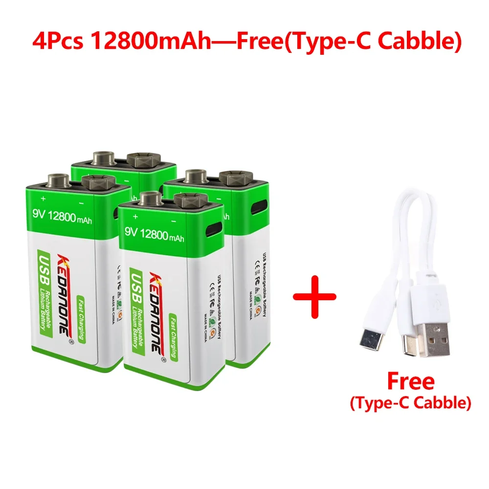 9V 12800mAh li-ion Rechargeable battery 6f22 9V lithium Micro USB Batteries for Multimeter Microphone Toy Remote Control KTV use: WHITE