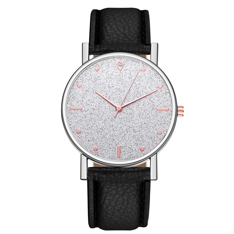 Kvinders stjernehimmelurskive ur kvinders læderrem quartz dameur armbåndsur orologio donna relojes: Sort hvid