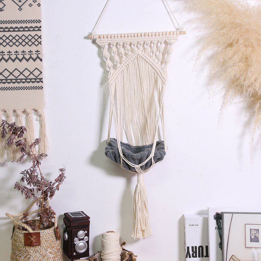 Macrame Handgemachte Webart Hängematte Für Katze Und Kleine Haustier Dekoration Hängen Zauberstab Schaukel Baumwolle Netz Tasche Bett Boho Hause Haustier Nest Dekor