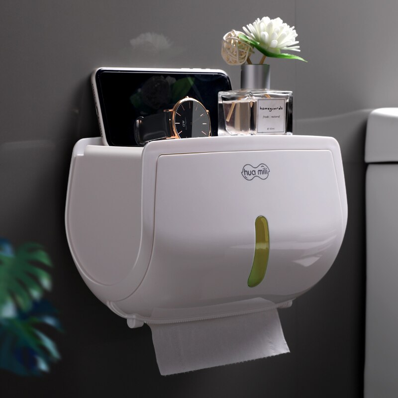 Toiletpapirkasse papirholder rullefri stansning vægmonteret husholdningspapir toiletpapirstativ badeværelse tilbehør: Hvid single