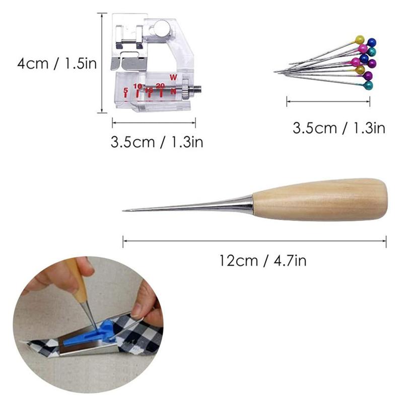 Stof Bias Tape Maker Set Stoffen Kleermakers Bias Tape Makers Bindmiddel Voet Houten Priem Clips Pins Diy Naaien Quilten Tool set