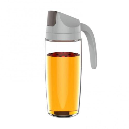 Leakproof Glass Oil Bottle Can Automatic Opening Seasoning Dispenser with Handle: Grey 630ml