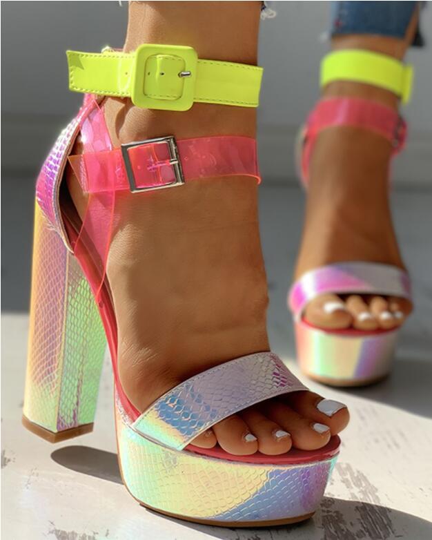 Neue Frauen Sandalen Damen hoch Hacke Hausschuhe Süssigkeit Farbe Offenen Zehen Starke Ferse Weibliche Folien Sommer Schuhe: 37