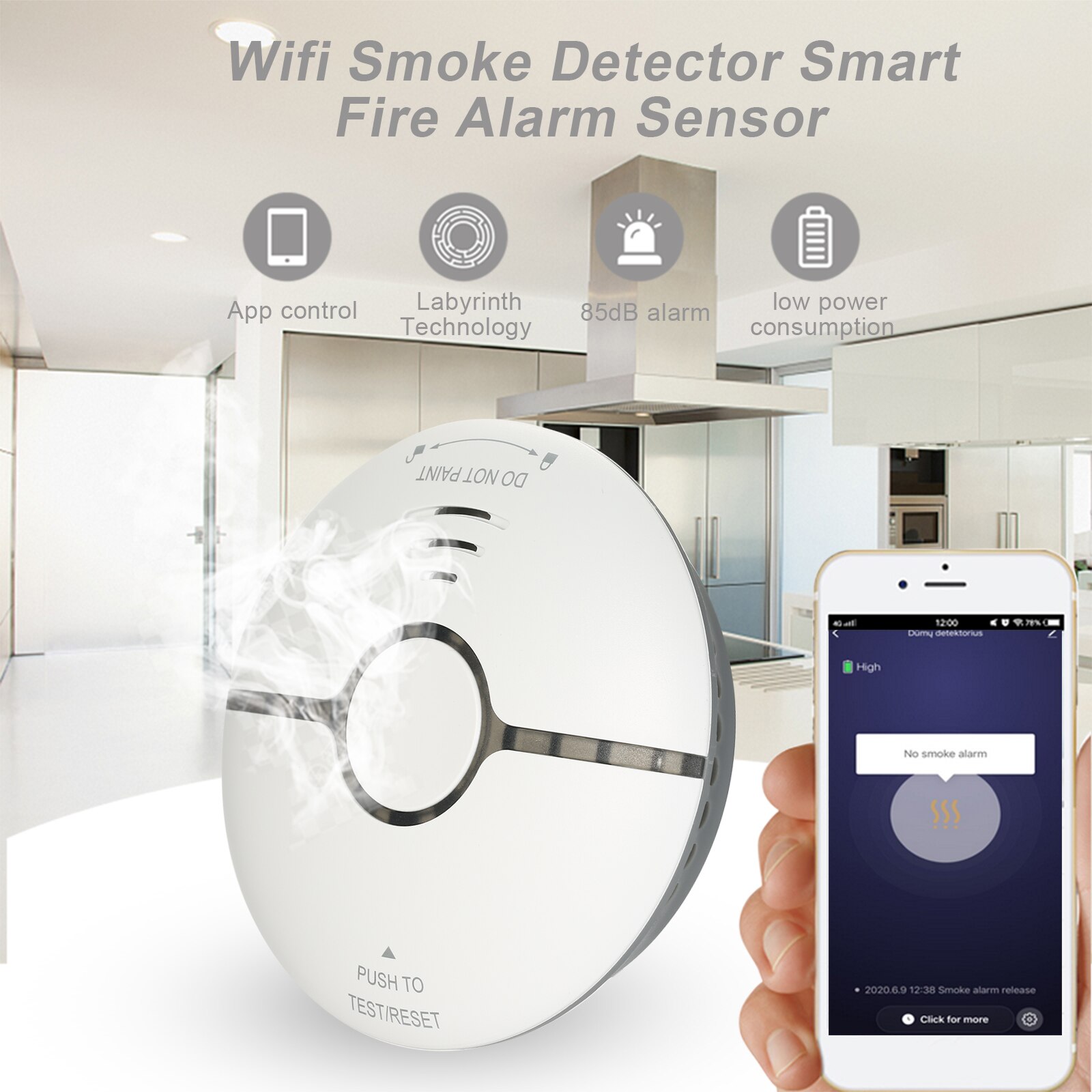 Wifi Smoke Detector Smart Fire Alarm Sensor Wireless Security System Smart Life Tuya APP Control Smart Home For Home Kitchen