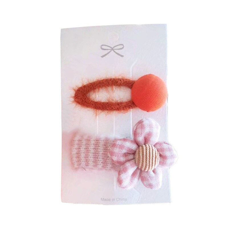 Hair Pin 2 Pcs Cloth Baby Girls Plaid Flower Hairpin Button Ball Hair Accessories Side Clip