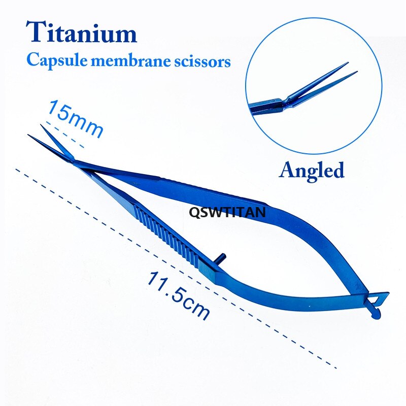 Titanlegering/rustfrit stål oftalmisk mikrokirurgi 12.5cm kapsel membran saks mikro saks instrument: Titanium vinkel