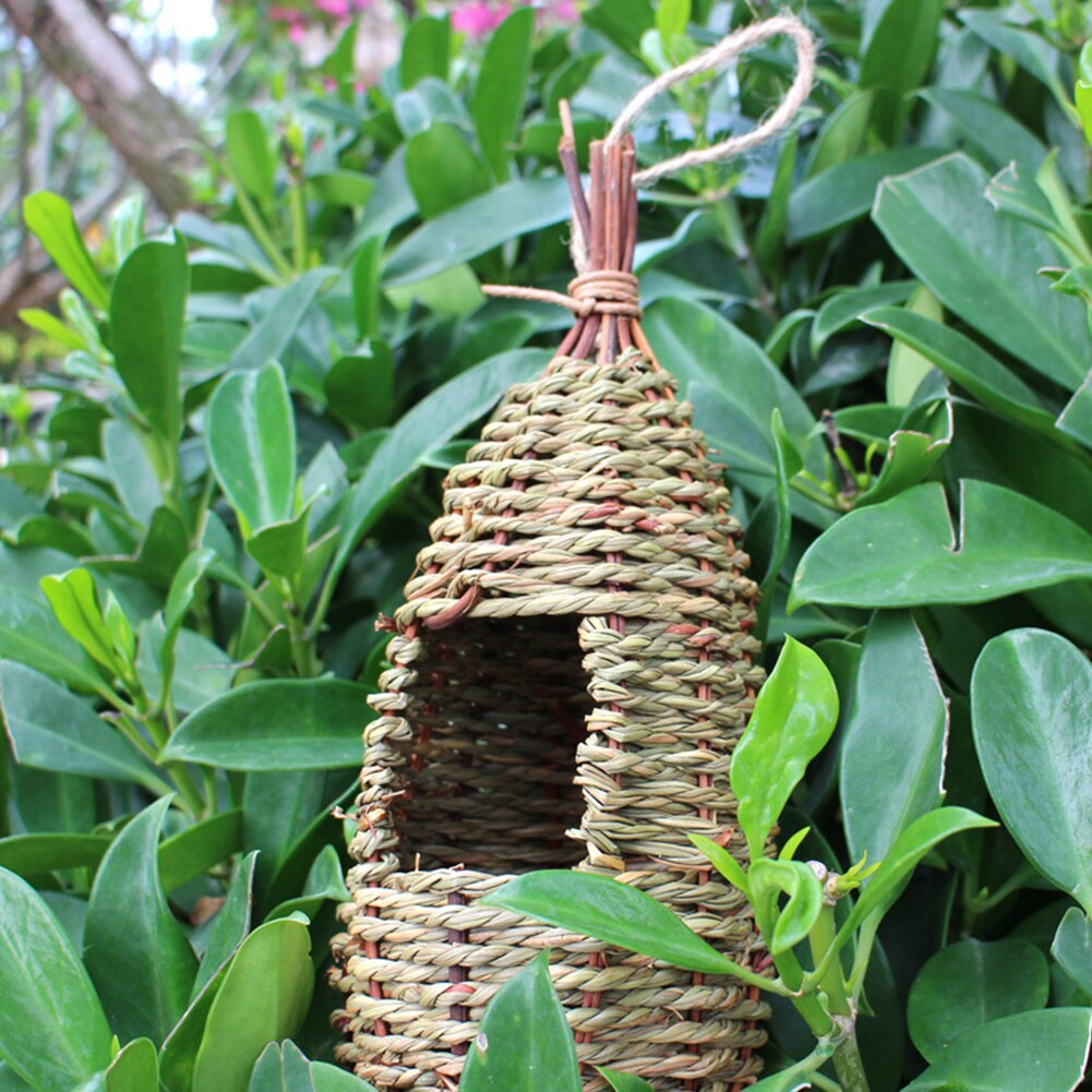 grzędowanie koliber klatka DIY ciepły domek dla ptaków zagnieżdżanie Wykonany ręcznie trawa ogród wróbel odkryty schronienie rękodzieło Dom wiszące