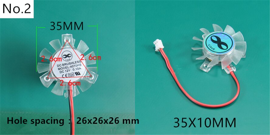 Ventilador VGA de 35MM, 45MM, 55MM, 65MM, 75MM de diámetro, 25MM, 26MM, 42MM, con muchos agujeros, espaciado DC12V, hoja de ventilador de 2 pines: 35MM  26MM