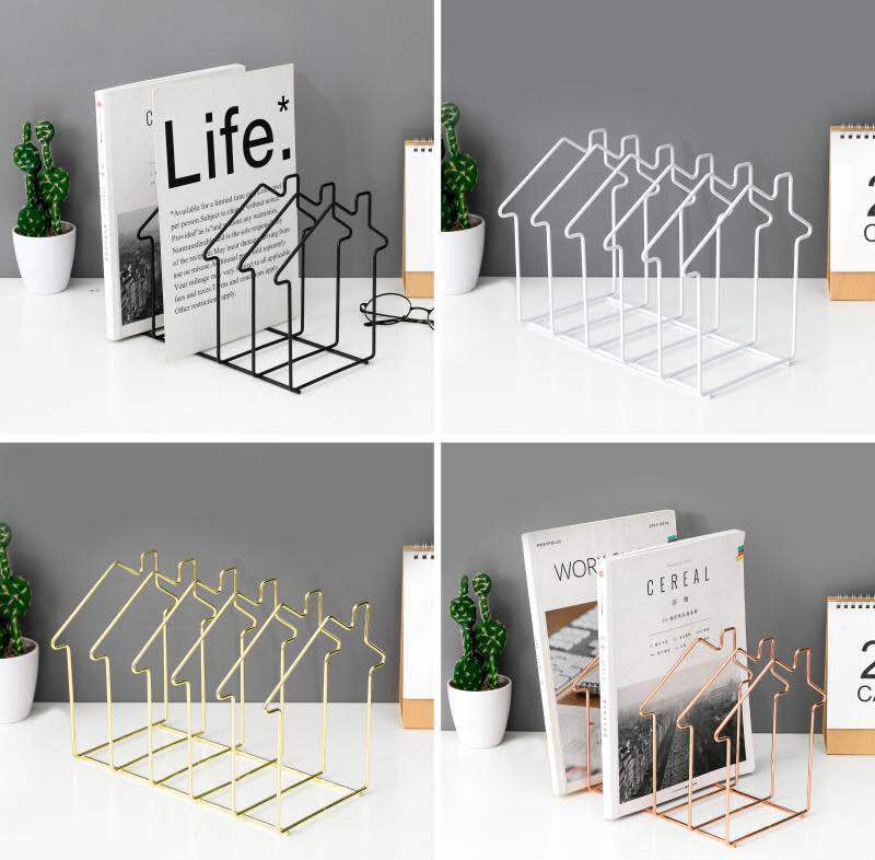 1 pcs Gold/Rose Gold H Shape Electroplated Bookend Desk Organizer Desktop Office Home Bookends Book Holder Black Book Stand