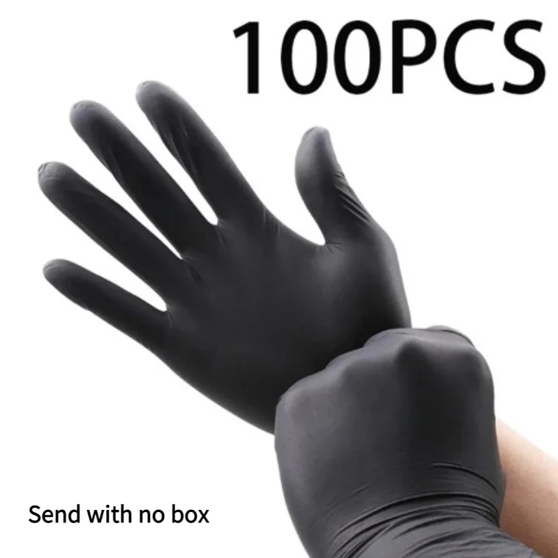 Guantes desechables de nitrilo negro, duraderos, sin látex, para limpieza de cocina del hogar, belleza, manicura del cabello, lavado de coches, 100/Uds.: XXL