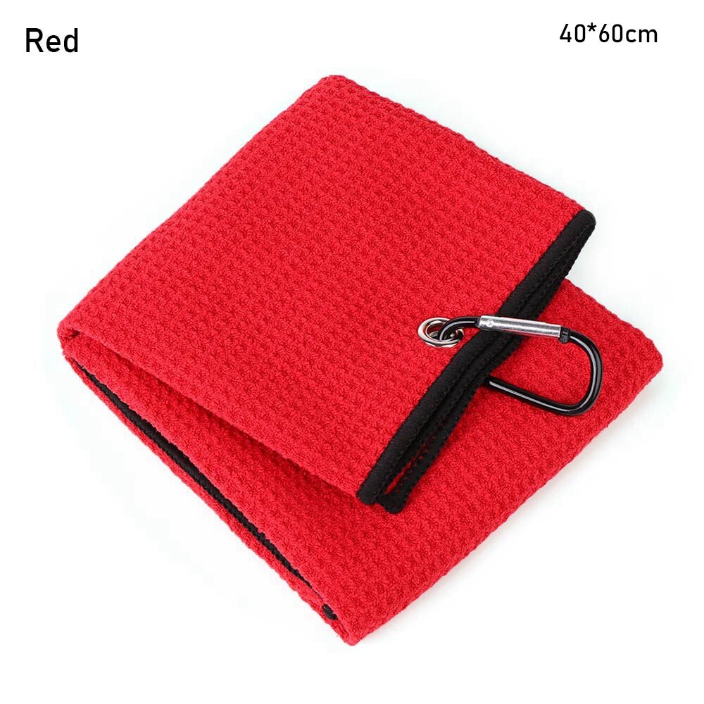 1PC Pure Color Towel Microfiber Cotton Golf Towel With Carabiner Hook Cleans Clubs Golf Towel Hands Cleaning Towels 30*50cm: 40x60cm	Red