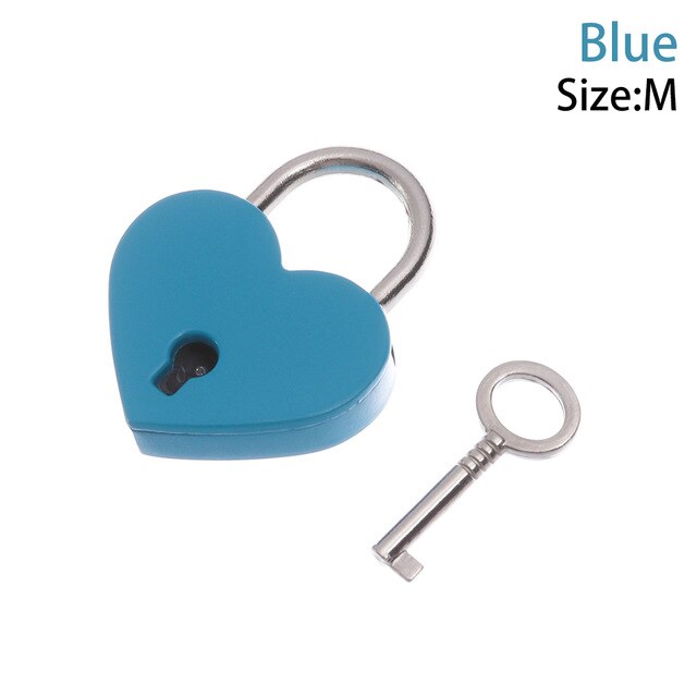 Heart Shape Vintage Old Antique Style Mini Archaize Padlocks Key Lock with Key Metal Twist Lock for Bags: Blue