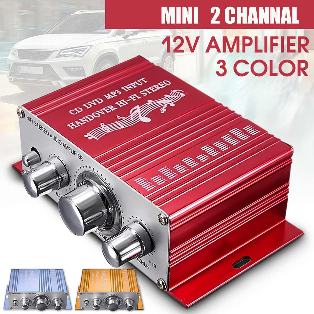 Mini Car Amplifier Motorcycle Home Boat Auto Stereo Audio Amplifier 2 Channel Digital Hi-Fi Amp Support CD DVD MP3 Input