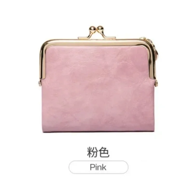 Women's Wallet Short Bifold Retro Multifunction Coin Purse with Zip and Kiss Lock Green PU Leather Female Short Purses: Pink