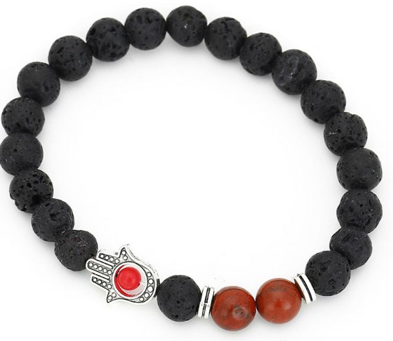 8mm fd34 micro pave cz zircon zirconia elastic set natural stone agate onyx volcanic lava fatima hand palm bracelet: 1