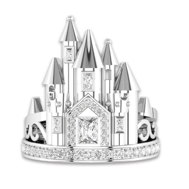 Di nuovo modo di lusso creativo castello anello delle donne della sposa matrimonio romantico anello di fidanzamento dei monili di fascino del regalo di Natale