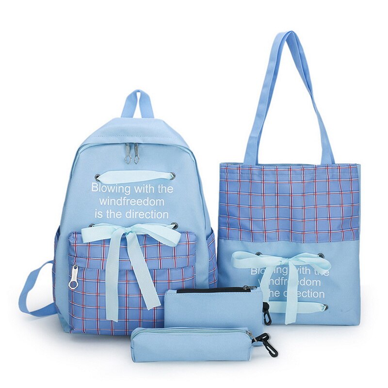 Canvas Female Book Bag Backpack 5pcs/set Schoolbag School Bag Travel Pack Tassel Women Teenage Teenagers Girl: Style 5 Blue