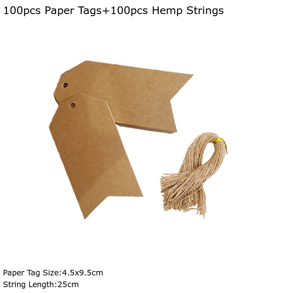 100pcs Large Size 4.5x9.5cm Kraft Tags with Hemp Strings Black White Kraft Scallop Hang Tag Blank Price Tags Paper Labels: Pattern 7