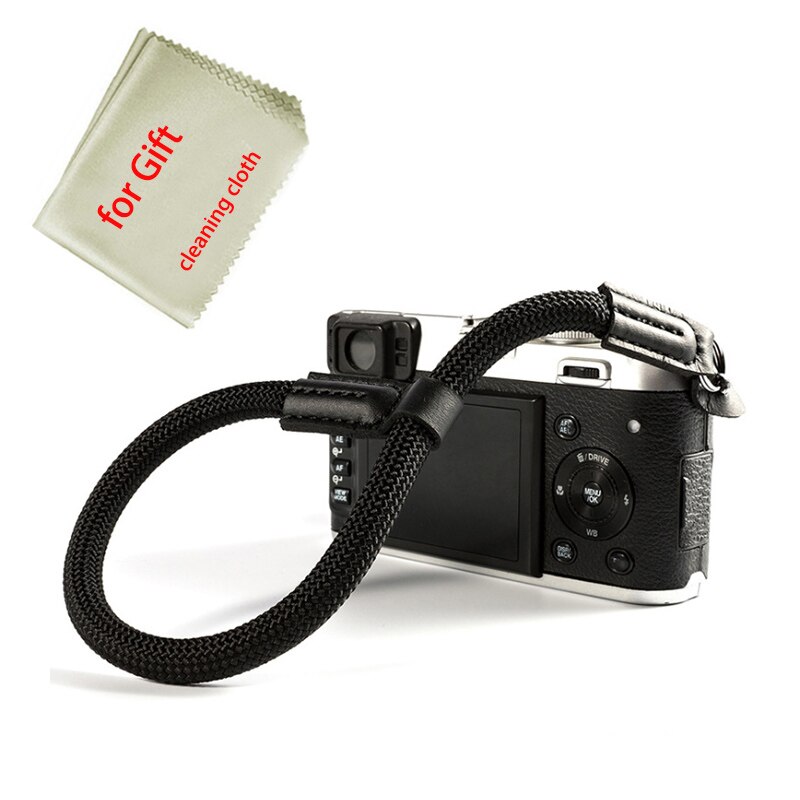 Hecha a mano de nylon cámara Digital muñeca empuñadura de correa para mano Paracord trenzado pulsera para Fuji X-T20 X-T3 X-T2 X-E3 X-A20 X-A7 A5 X-T30: Black