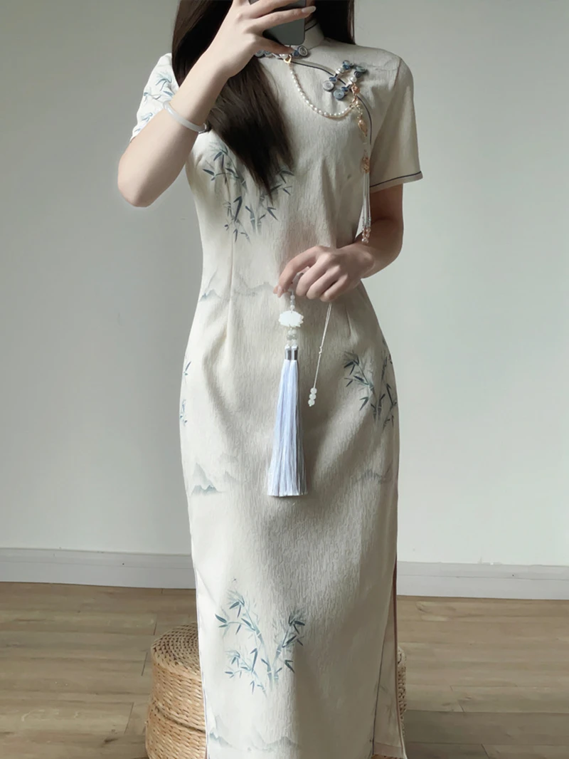 Abito tradizionale cinese longue améliorée per giovani ragazze, Cheongsams doux, stile retrò de la République, nouvelle