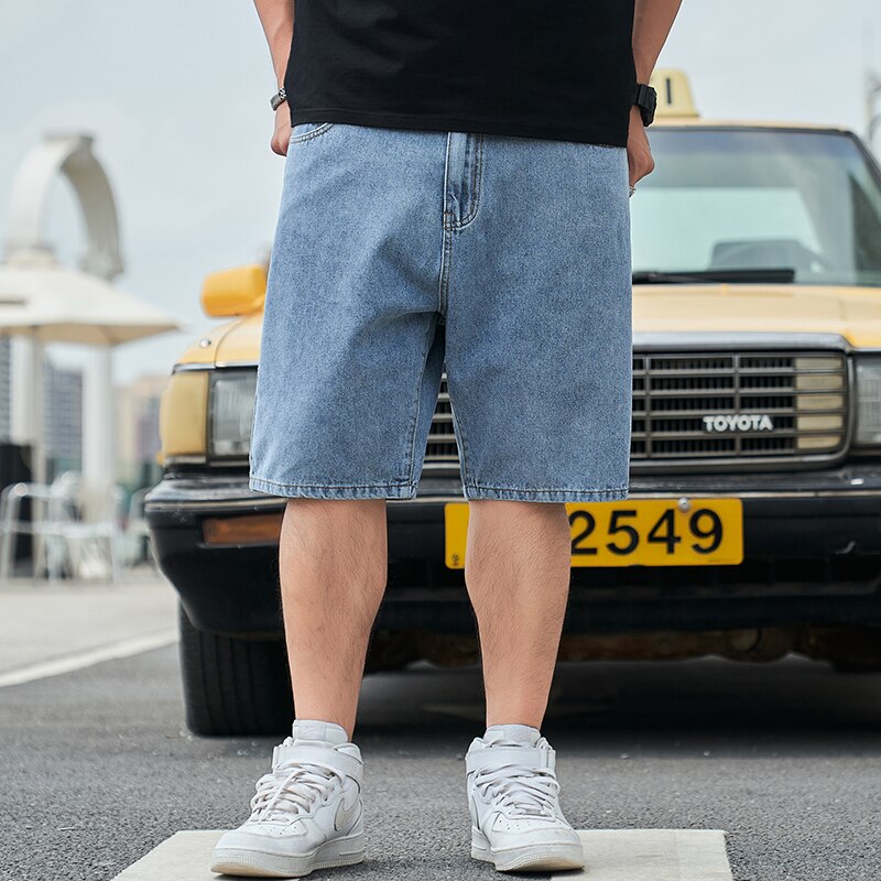 Shorts en jean surdimensionnés pour hommes, shorts en denim amples pour hommes, nouveaux pantalons d'été, 44, 46, 48: Light blue / 32
